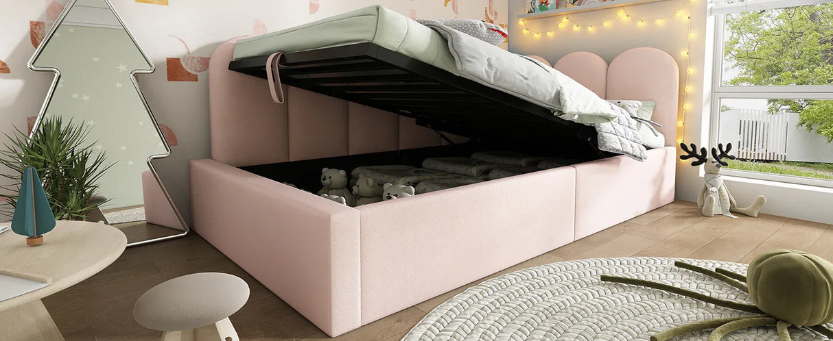 Pink Velvet Upholstered Twin Storage Daybed With Metal Frame - Omega Lifestyles