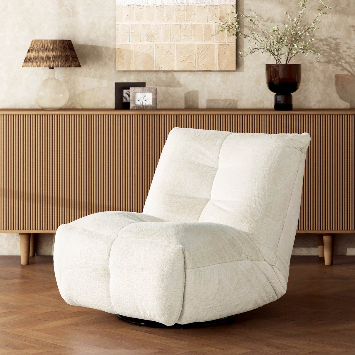 Manual Reclining Faux Fur Swivel Glider Lounge Chair