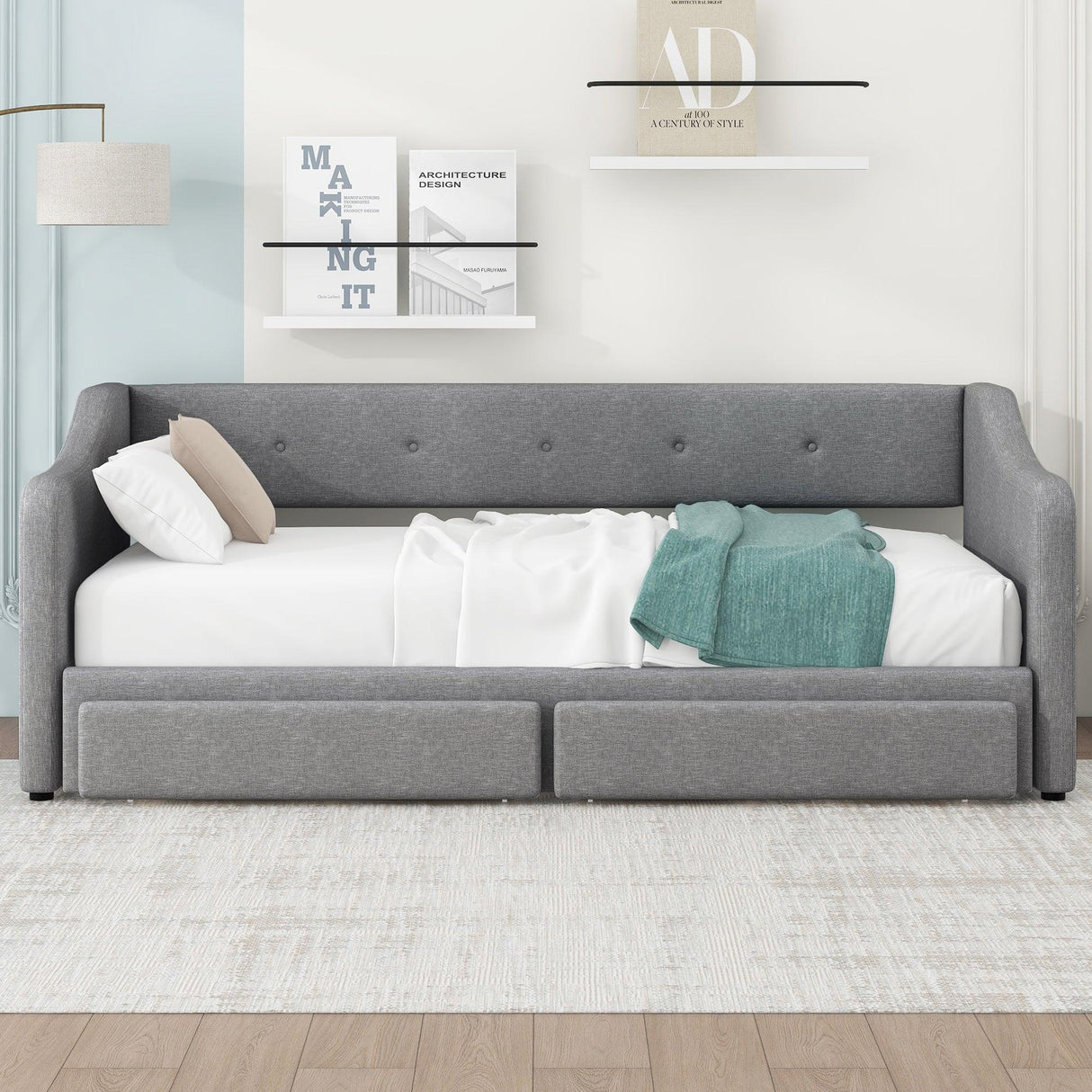 Twin XL Upholstered Daybed With Two Storage Drawers - Omega Lifestyles