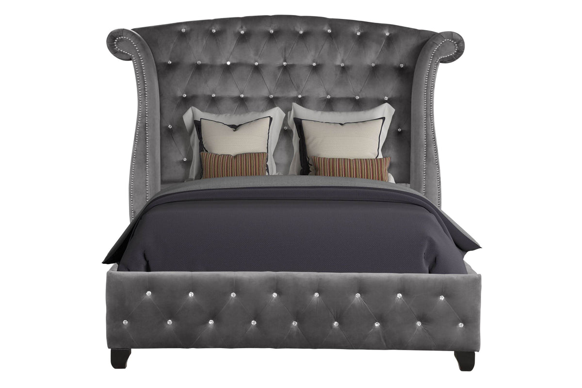 Modern Crystal Tufted Upholstered Wood Queen Bed Frame