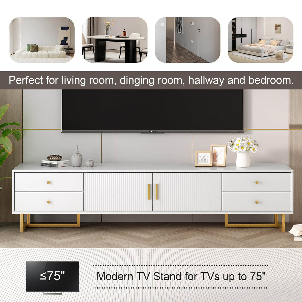 Modern White MDF TV Stand With Storage Cabinet - Sleep Galleria