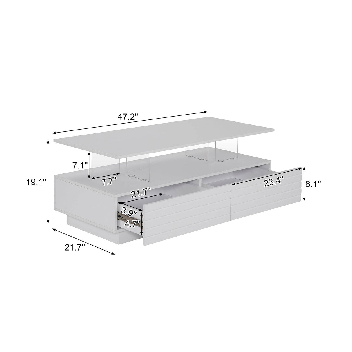 Modern White LED Lighting Coffee Table With Drawers - Sleep Galleria