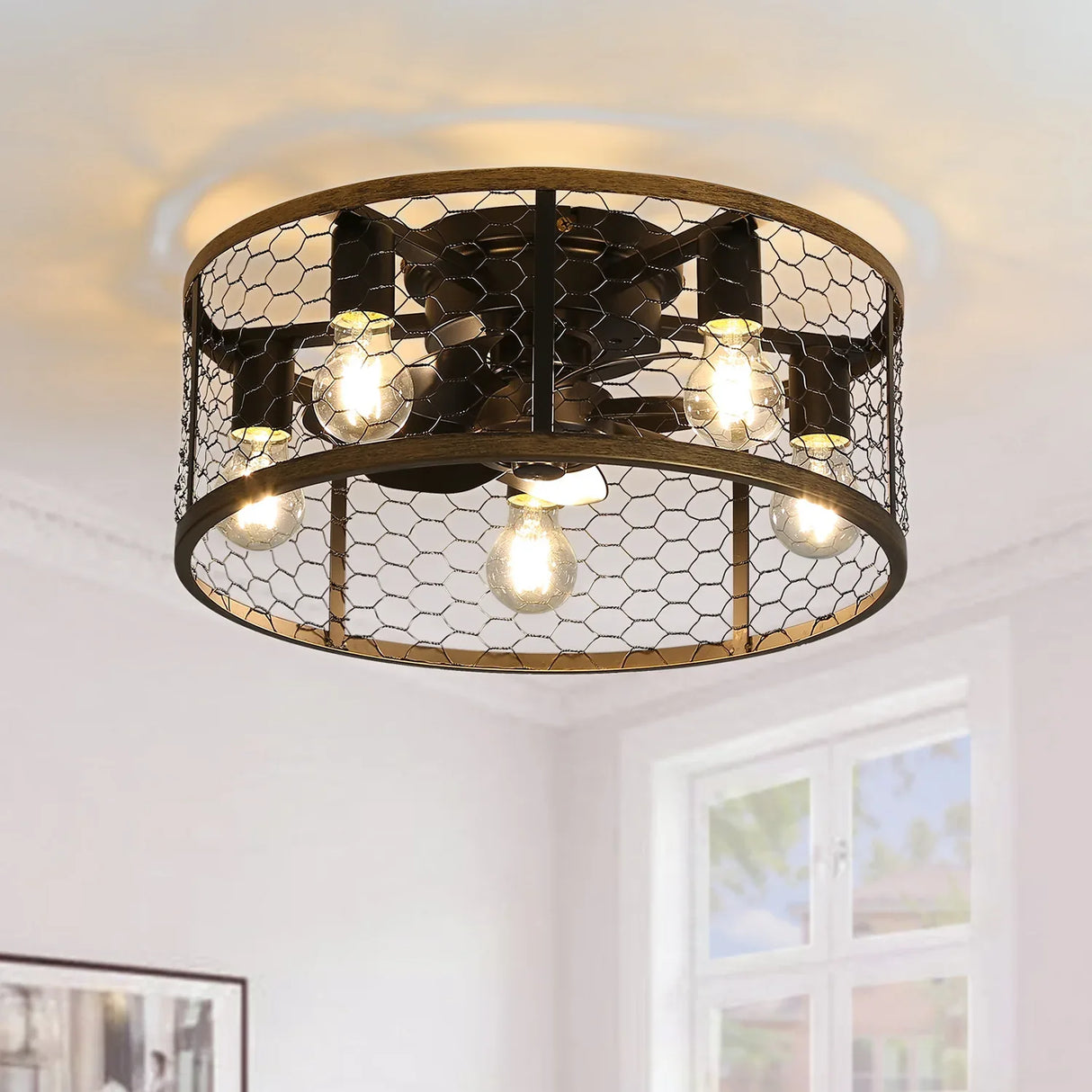 20-Inch Industrial Caged Remote Control Ceiling Fan - Omega Lifestyles