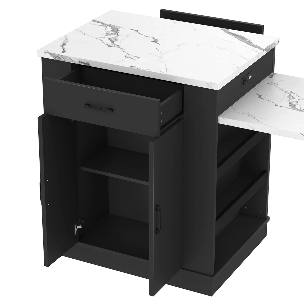 Extendable Black Kitchen Island With Storage Cabinet - Omega Lifestyles