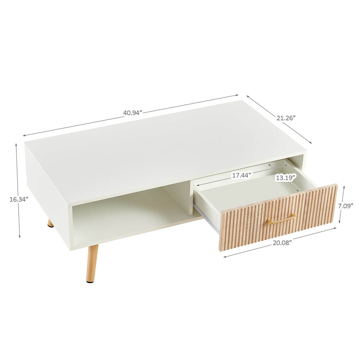White Solid Wood Sliding Drawer Coffee Table - Sleep Galleria