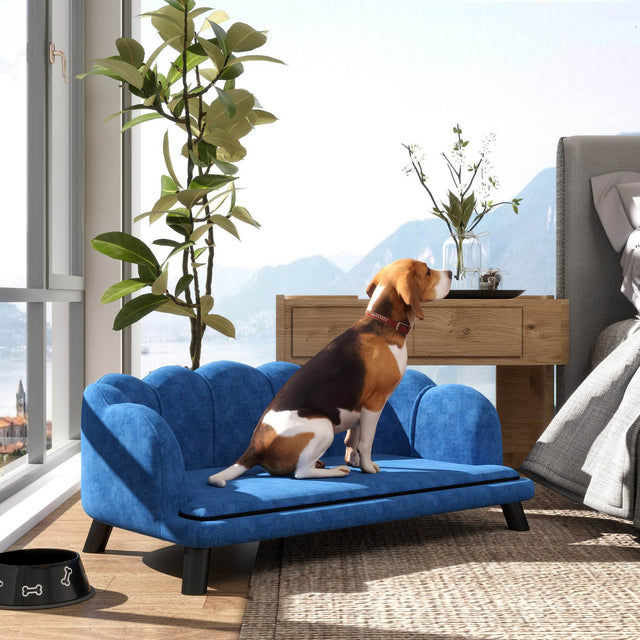 Large Velvet Foam-Cushioned Dog Couch With Wooden Legs - Omega Lifestyles