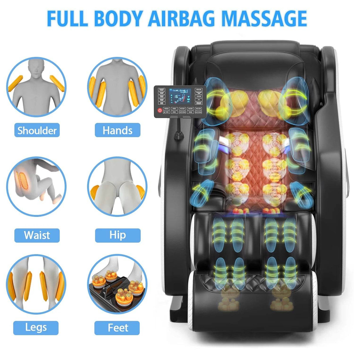 Relax Rejuvenate Zero Gravity Massage Chair Full Body Recliner Air Pressure, Bluetooth, Heat, and Foot Massage Black
