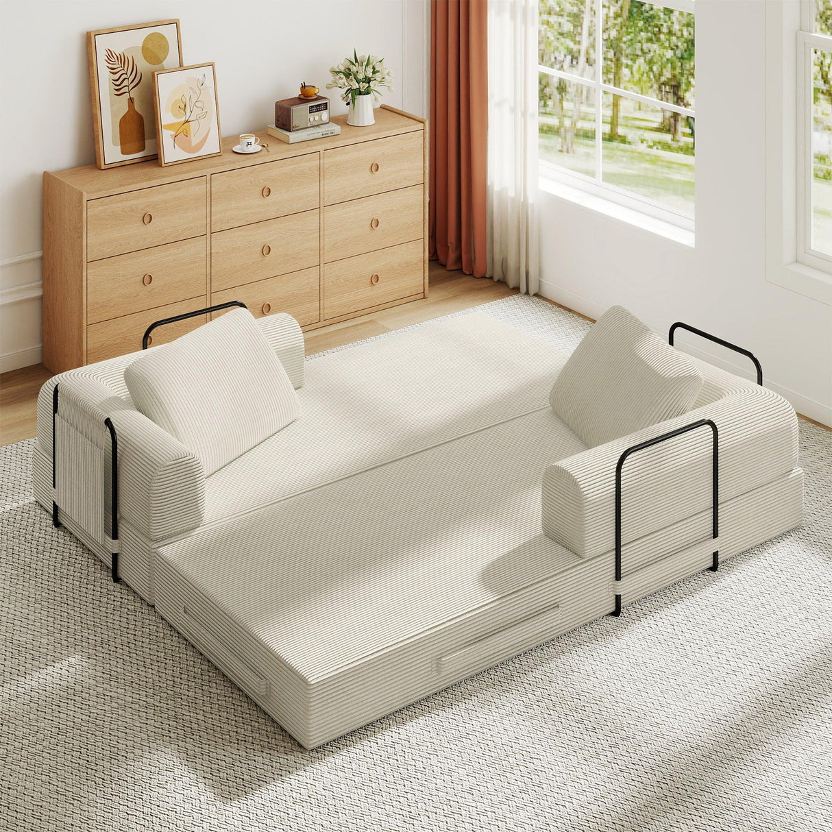 Convertible Foldable Corduroy Sofa Bed With Mattress - Omega Lifestyles
