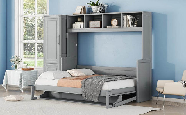 Full Murphy Bed With Closet Drawers Storage Gray Full - Omega Lifestyles