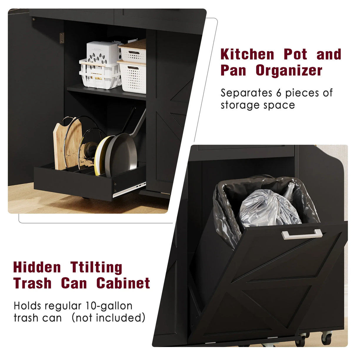 Farmhouse MDF Kitchen Island With Drop Leaf And Storage - Omega Lifestyles