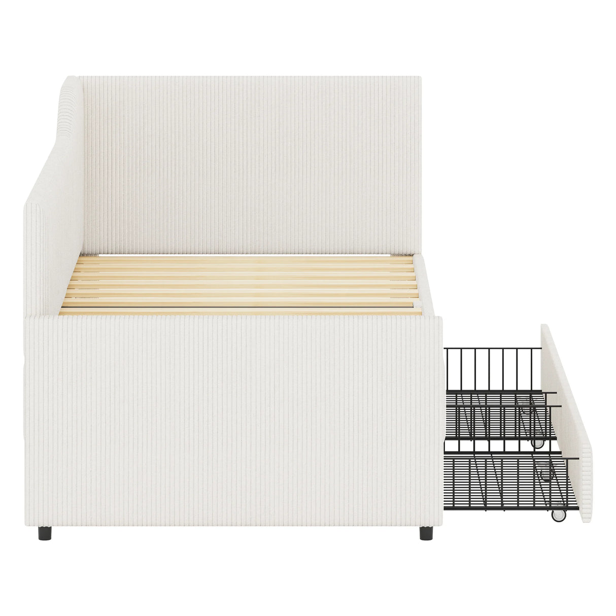 Twin L-Shaped Corduroy Upholstered Daybed With Storage Drawers - Omega Lifestyles