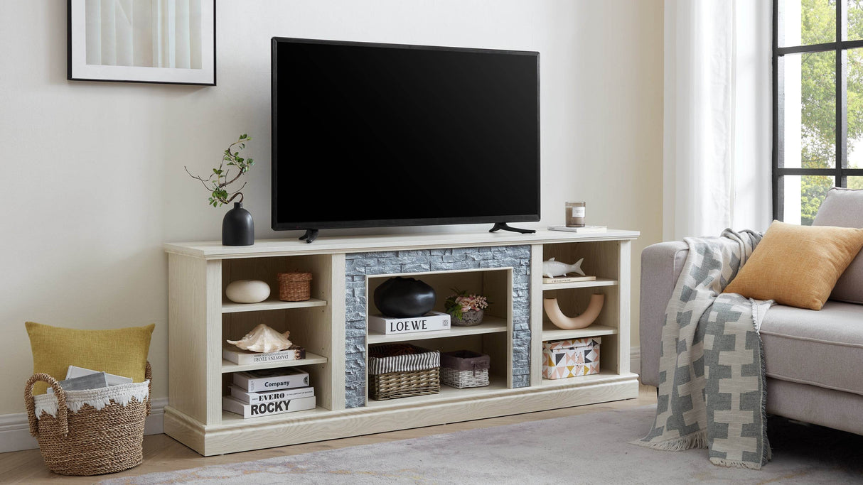 White MDF Large TV Stand With Storage Cabinet - Sleep Galleria