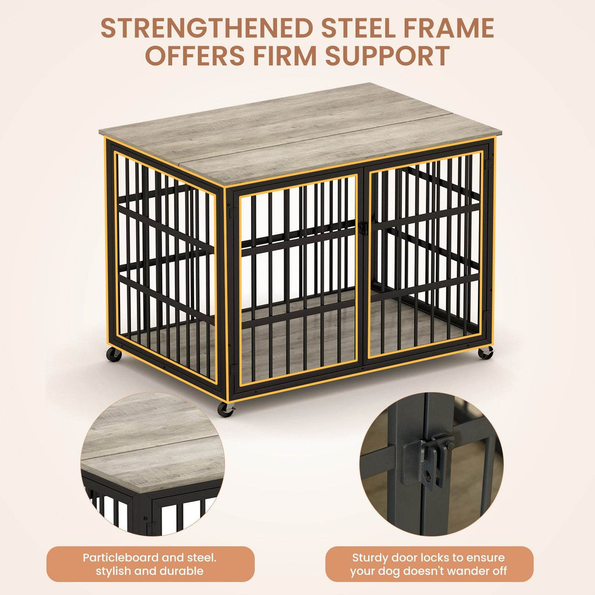 Rustic Brown Furniture Style Dog Crate With Wheels - Sleep Galleria