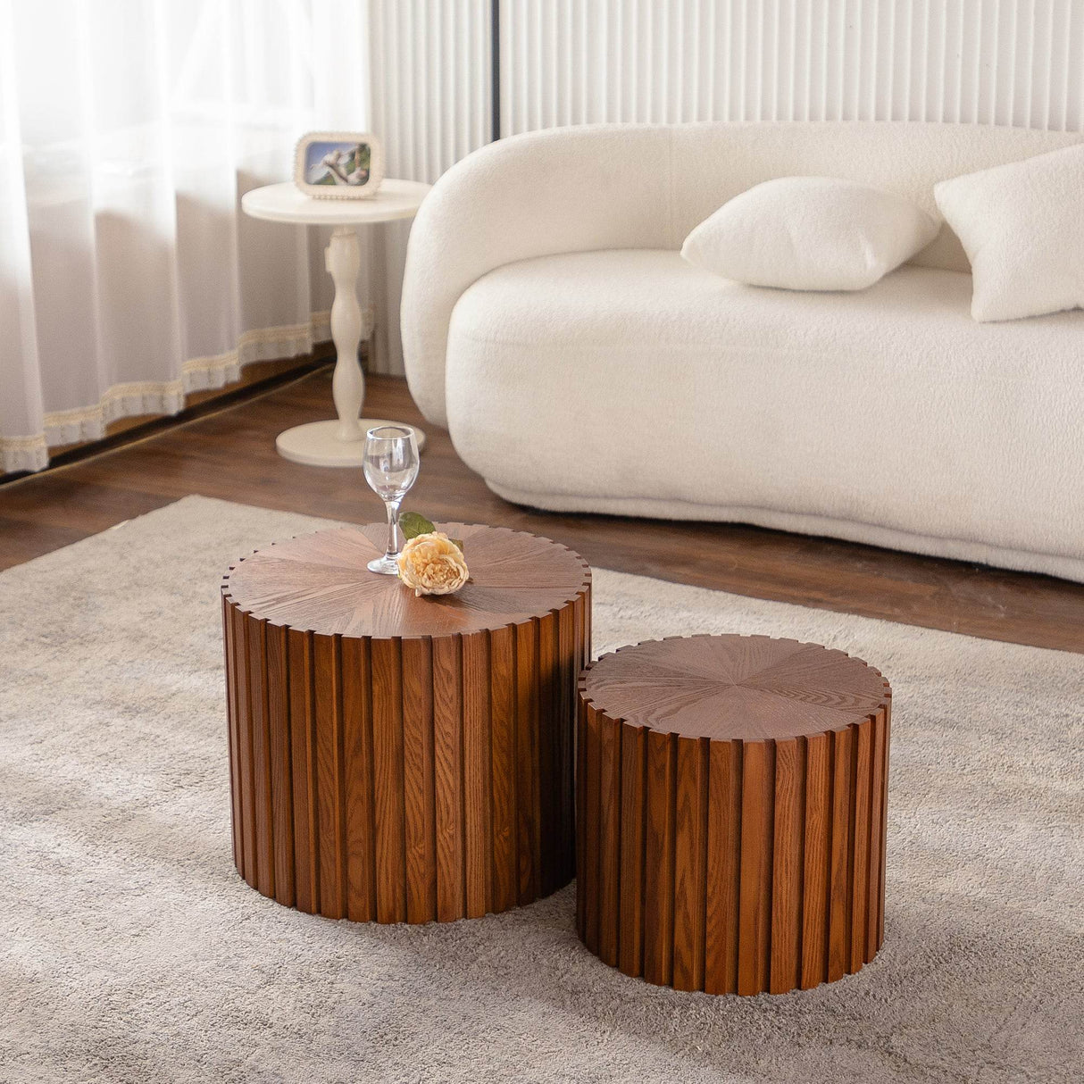 Modern Round Walnut Wood Coffee Table No Assembly Needed - Sleep Galleria