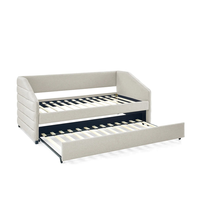 Twin Upholstered Linen Daybed With Pull-Out Trundle - Omega Lifestyles