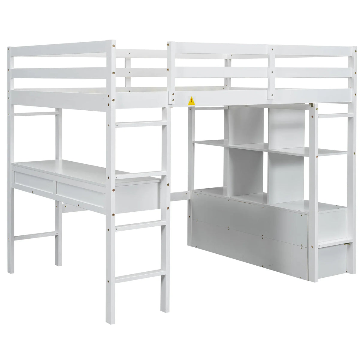 Full White Pine Full Loft Bed With Built-In Desk - Omega Lifestyles
