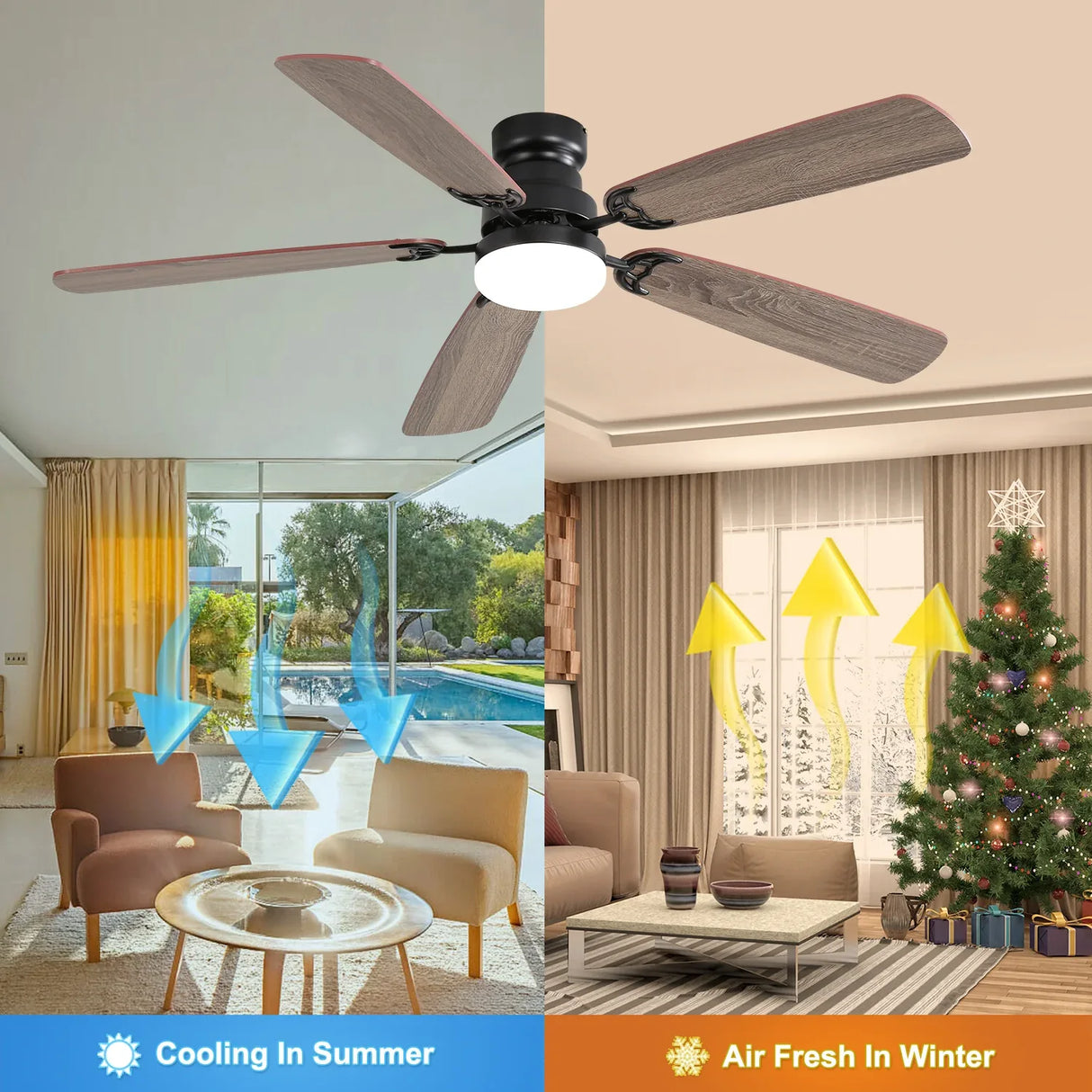 52-Inch Matte Black Reversible DC Motor Ceiling Fan With Light - Omega Lifestyles