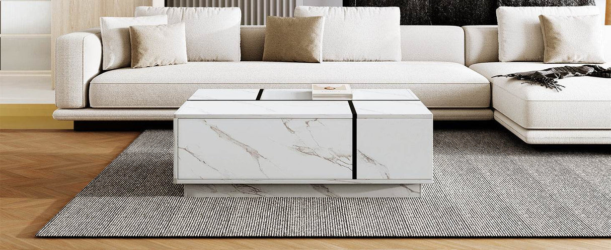 Modern White MDF Sliding Top Coffee Table With Storage - Sleep Galleria