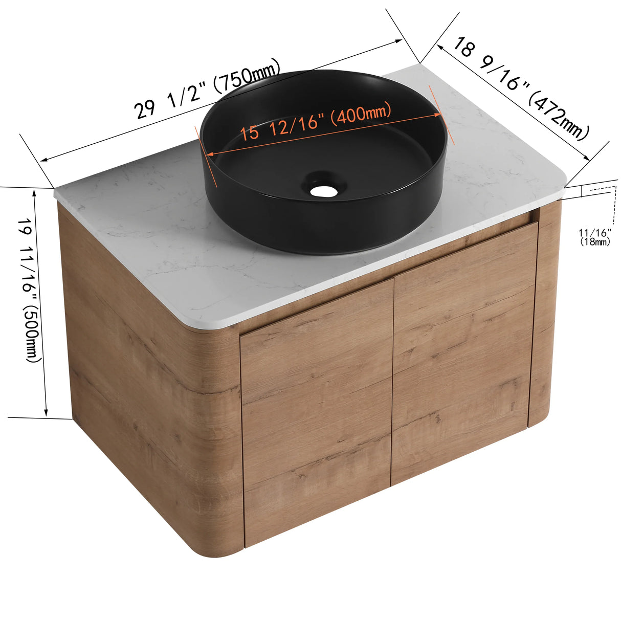 30-Inch Wall-Mounted Bathroom Vanity With Ceramic Sink - Omega Lifestyles