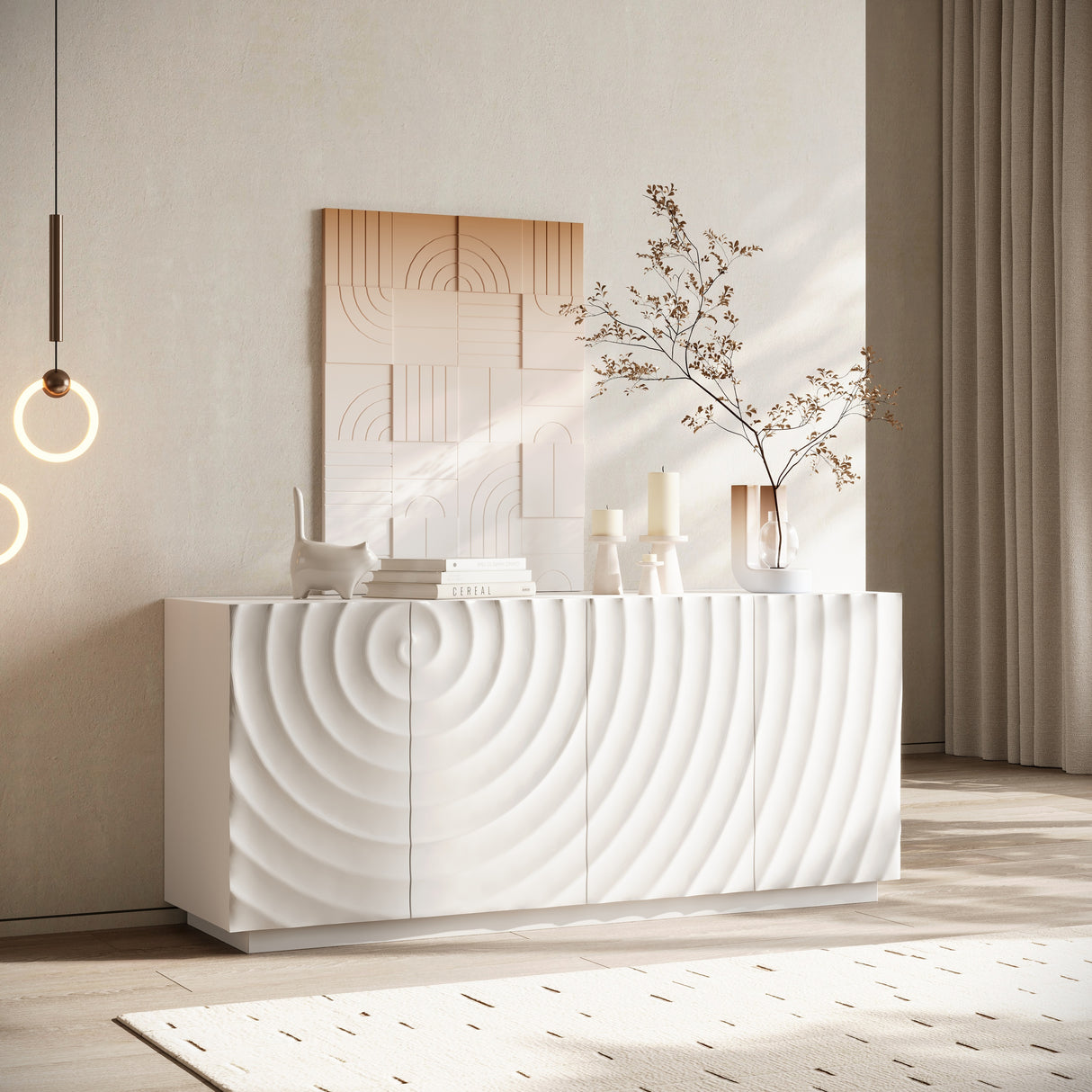 Modern Sculptural 3D Texture Buffet Cabinet Sideboard