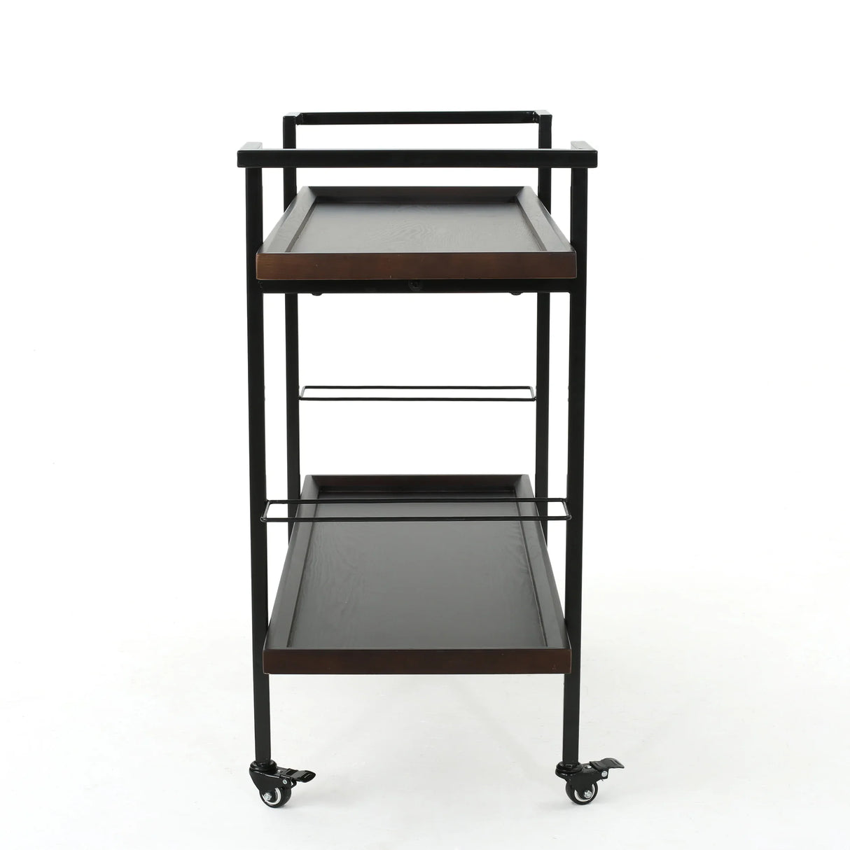 Modern Industrial Walnut Wood Rolling Bar Cart - Omega Lifestyles