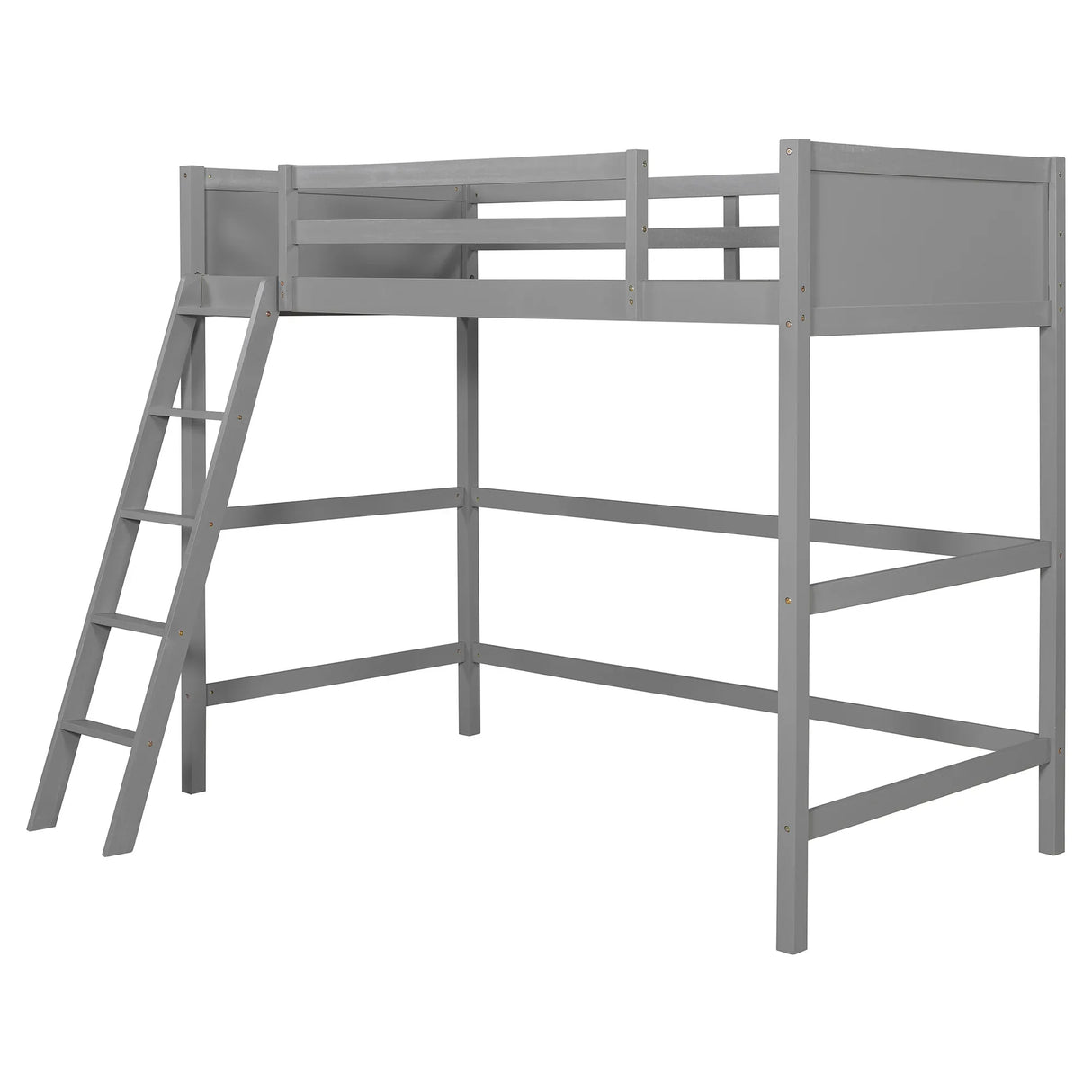 Solid Wood Twin Loft Bed With Ladder Gray - Omega Lifestyles
