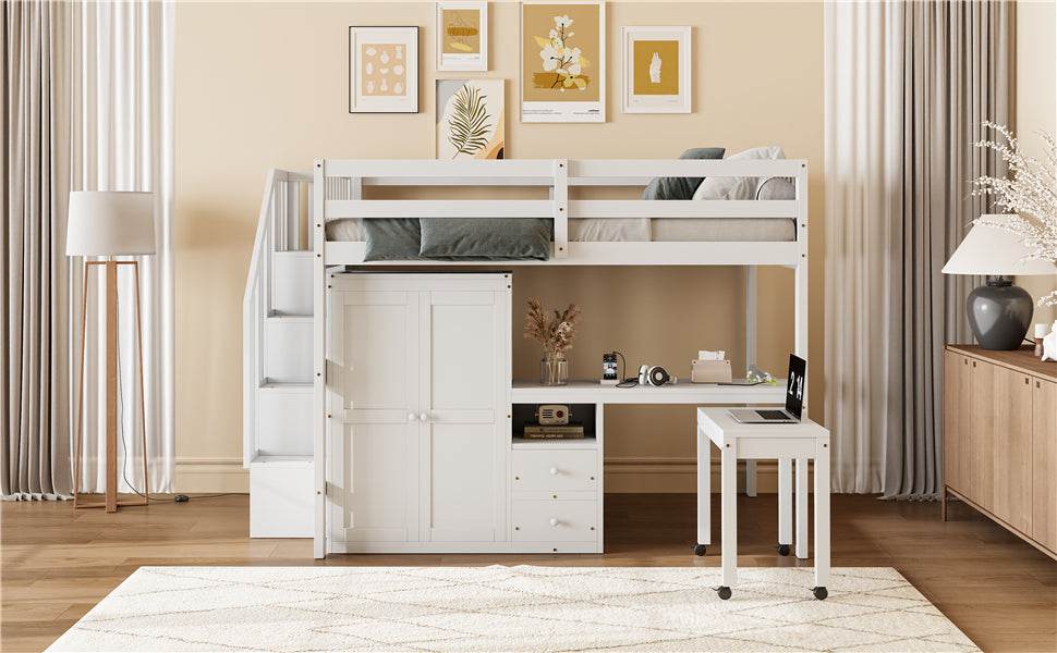 Full Full Size Loft Bed With Stairs Desk And Storage - Omega Lifestyles