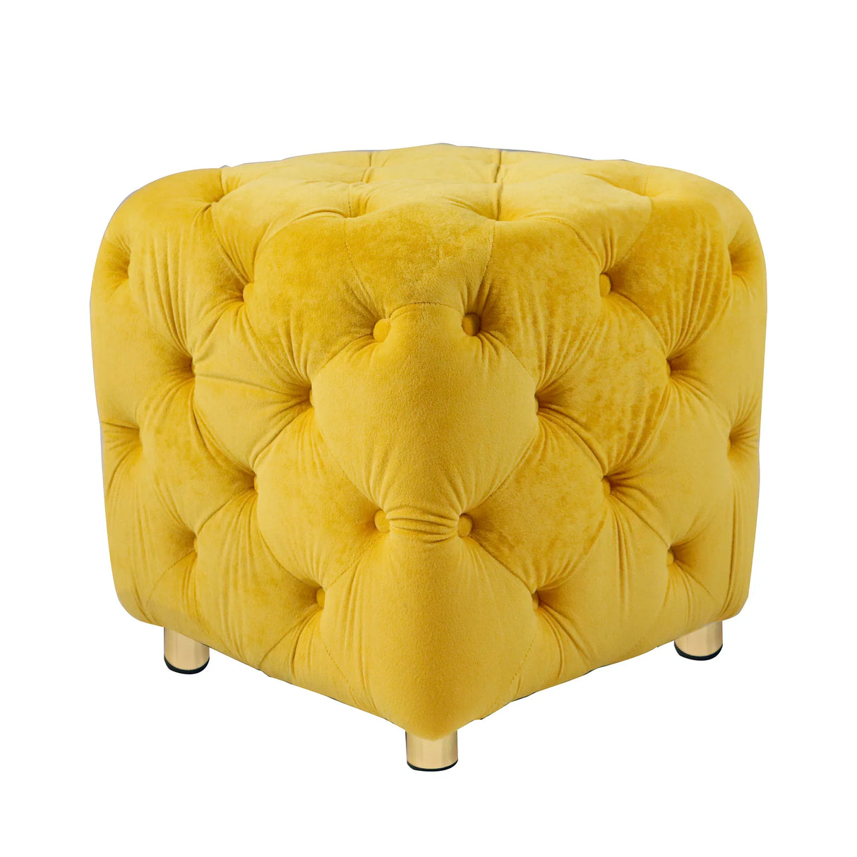 Yellow Velvet Dice-Shaped Storage Ottoman With Foam Seat - Omega Lifestyles