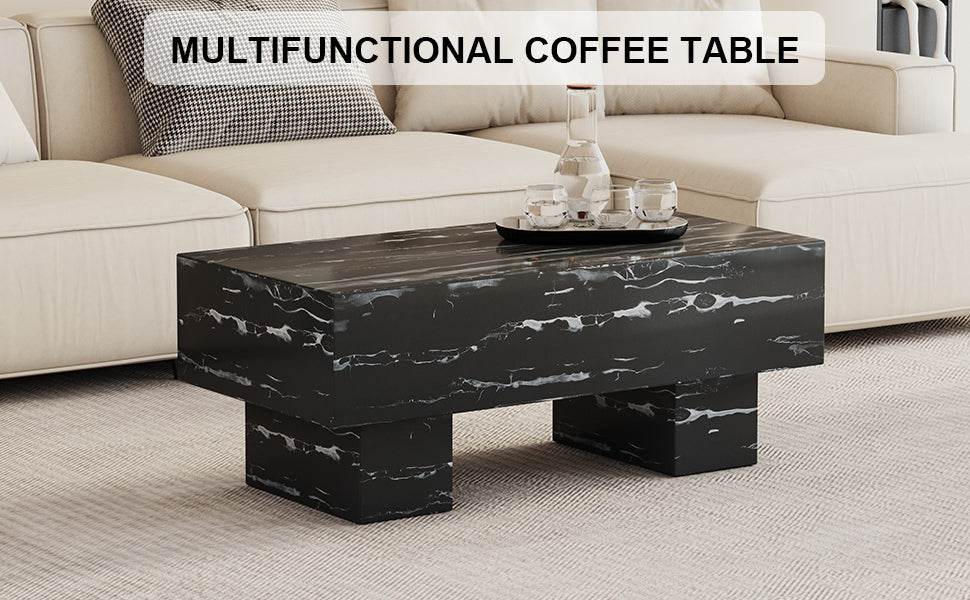 Modern Black Patterned MDF Rectangular Coffee Table - Omega Lifestyles