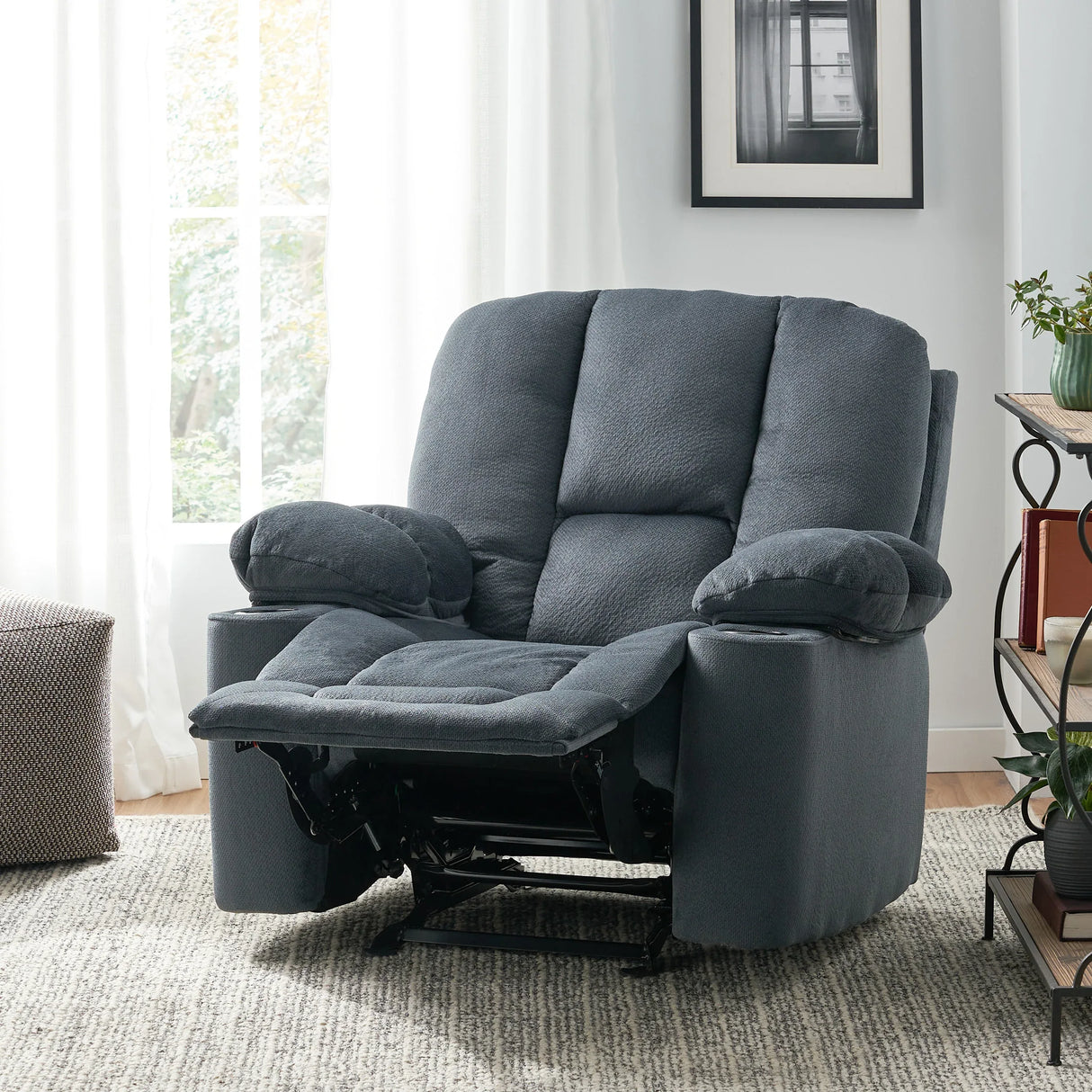Manual Recliner Chair With Skin-Friendly Fabric And Cup Holders - Omega Lifestyles