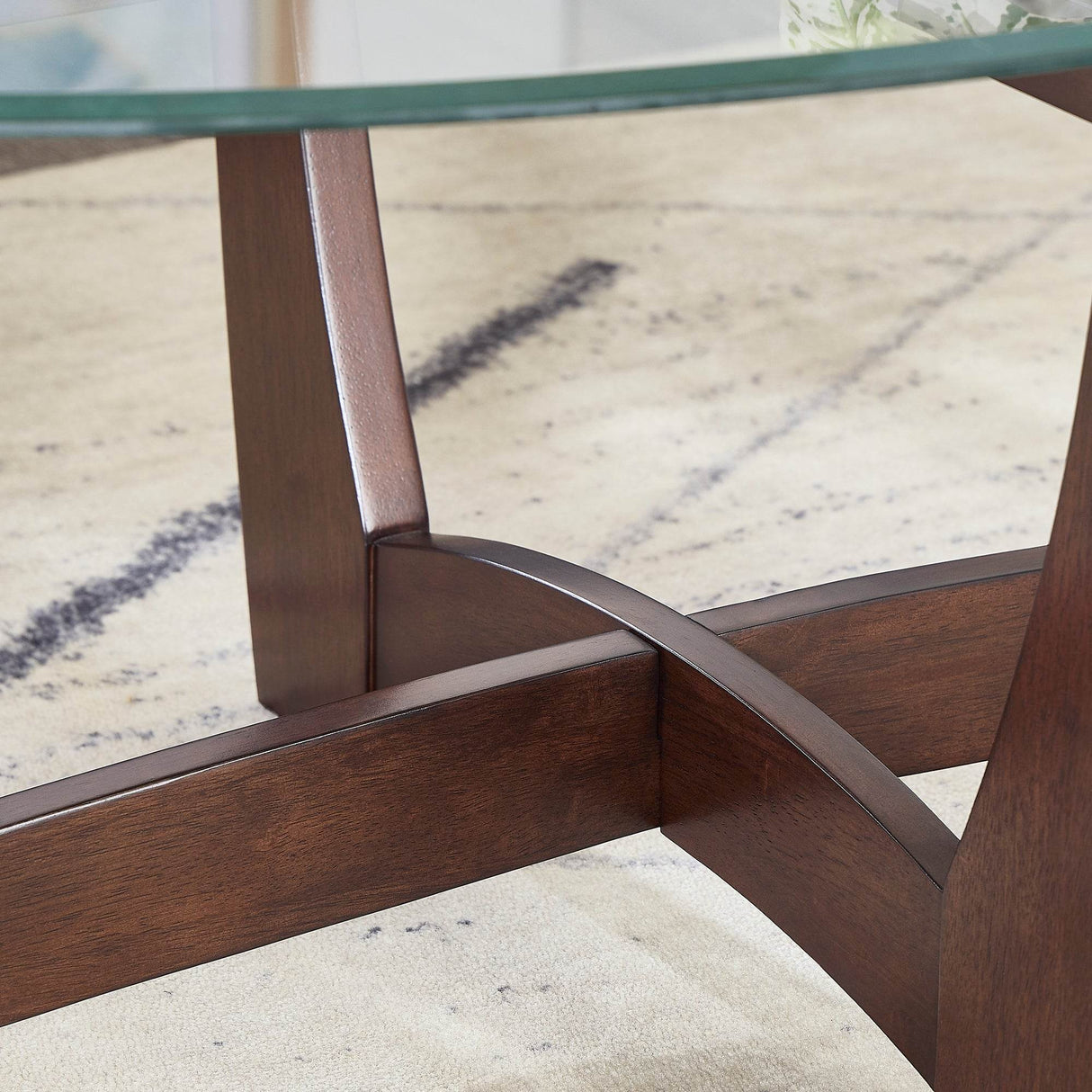 48-Inch Oval Cherry Wood Tempered Glass Coffee Table - Sleep Galleria