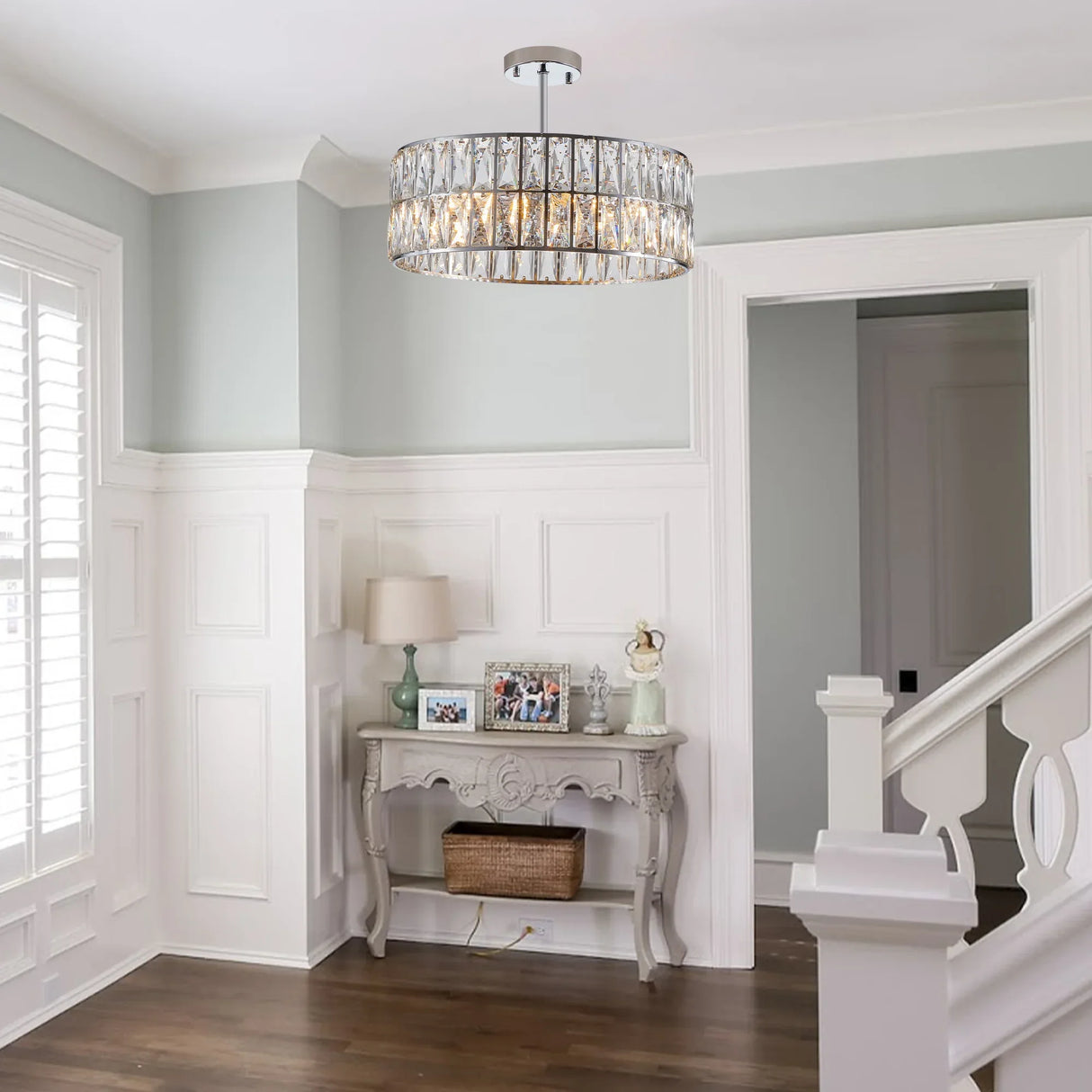 Luxury Crystal 5-Tier Chrome Round Semi Flush Chandelier - Omega Lifestyles