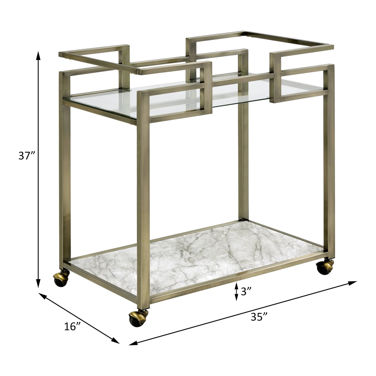 Faux Marble Glass Metal 2-Tier Serving Cart - Omega Lifestyles