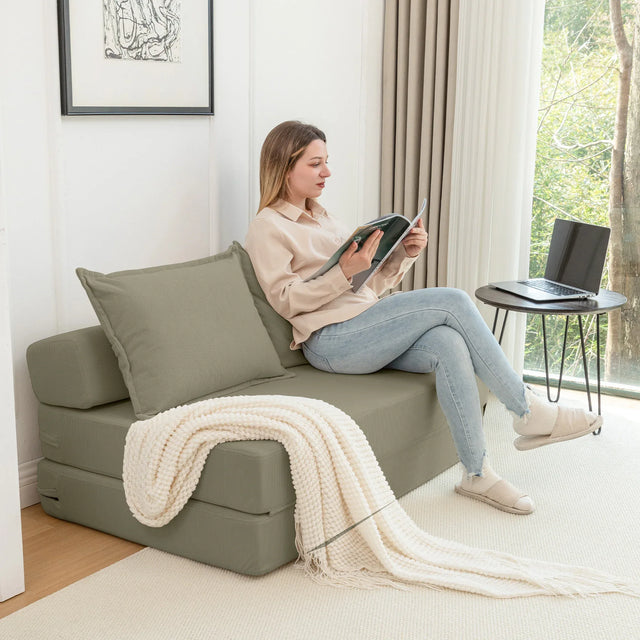 Foldable Corduroy 2-Seat Sofa Bed With Mattress - Omega Lifestyles