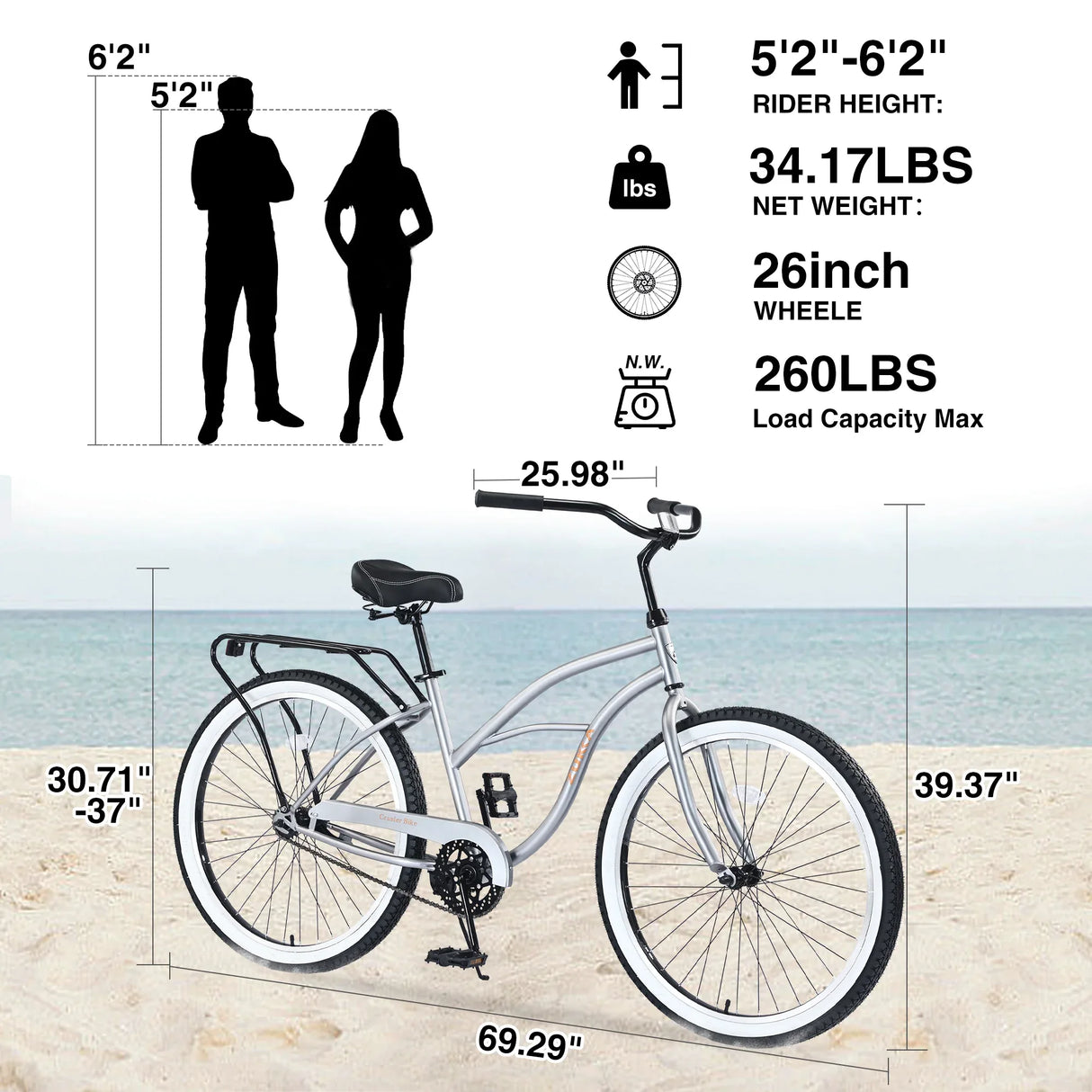 Men's 26-Inch Steel Frame Cruiser Bike With Shimano 7-Speed - Omega Lifestyles