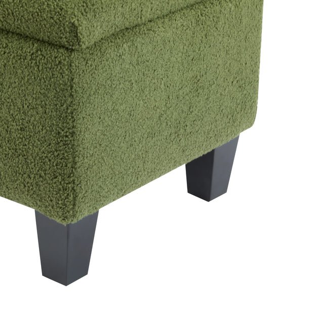 Green Boucle Ottoman Bench With Storage And Seating - Omega Lifestyles