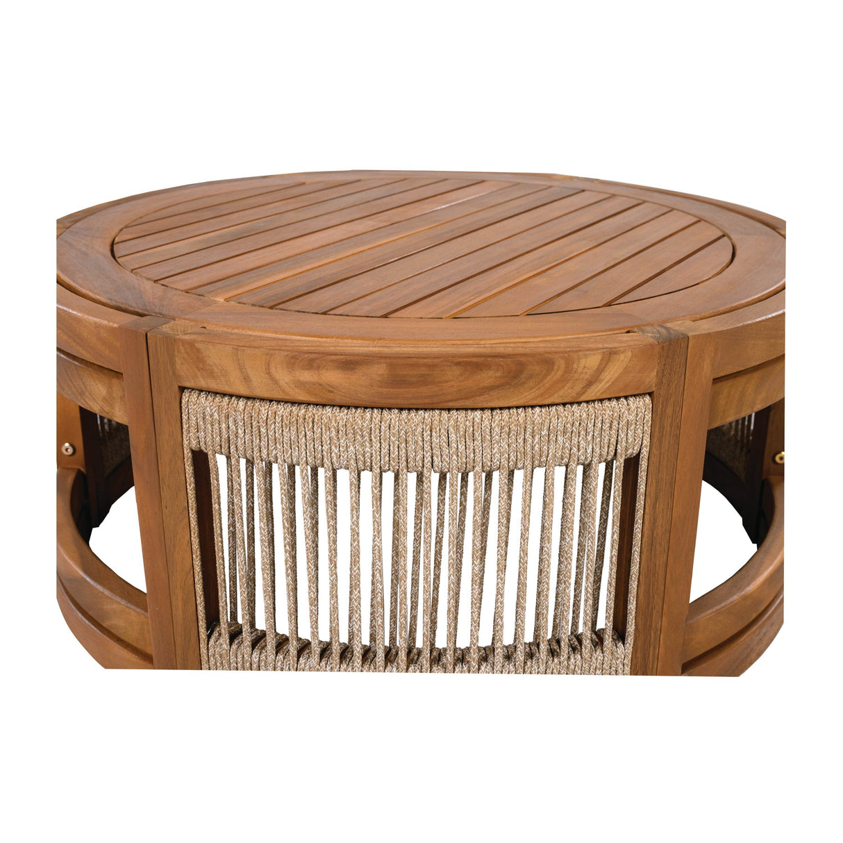 Acacia Wood Outdoor Coffee Table With Woven Rope Accents - Sleep Galleria