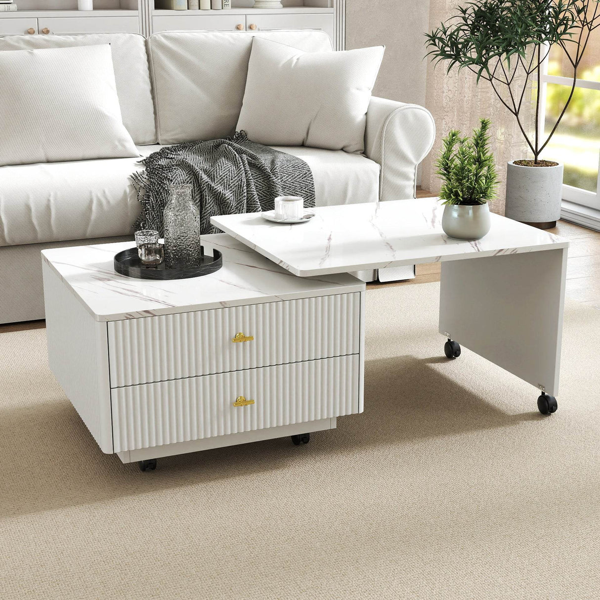Extendable Swivel Square Coffee Table With Storage Drawers - Sleep Galleria
