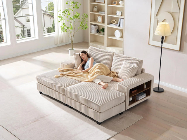 Convertible Corduroy Fabric Sleeper Sofa Chair With Storage - Omega Lifestyles