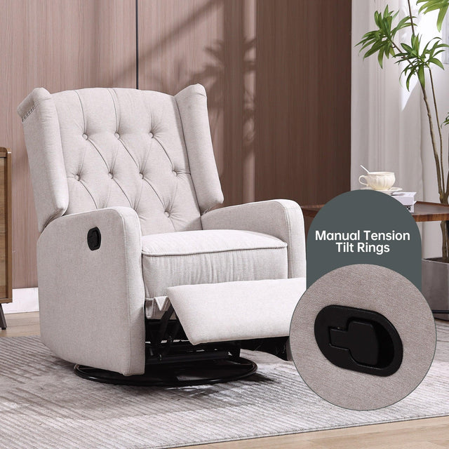 Multi-Functional Linen Recliner Chair With Rocking Swivel - Omega Lifestyles