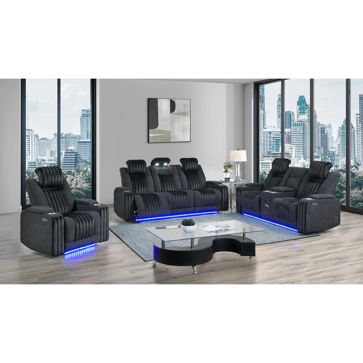 Black Wood Frame Power Recliner With LED Lighting - Omega Lifestyles