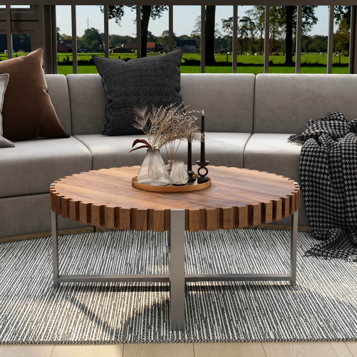 Modern Circular Wood Grain Drum-Shaped Coffee Table - Sleep Galleria
