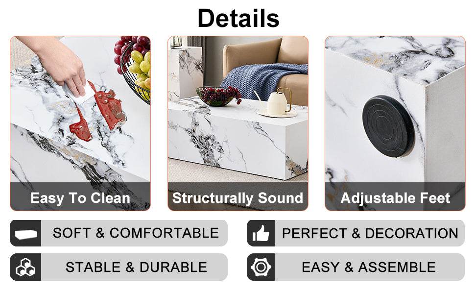 MDF Marble Pattern Modern White Coffee Table - Sleep Galleria