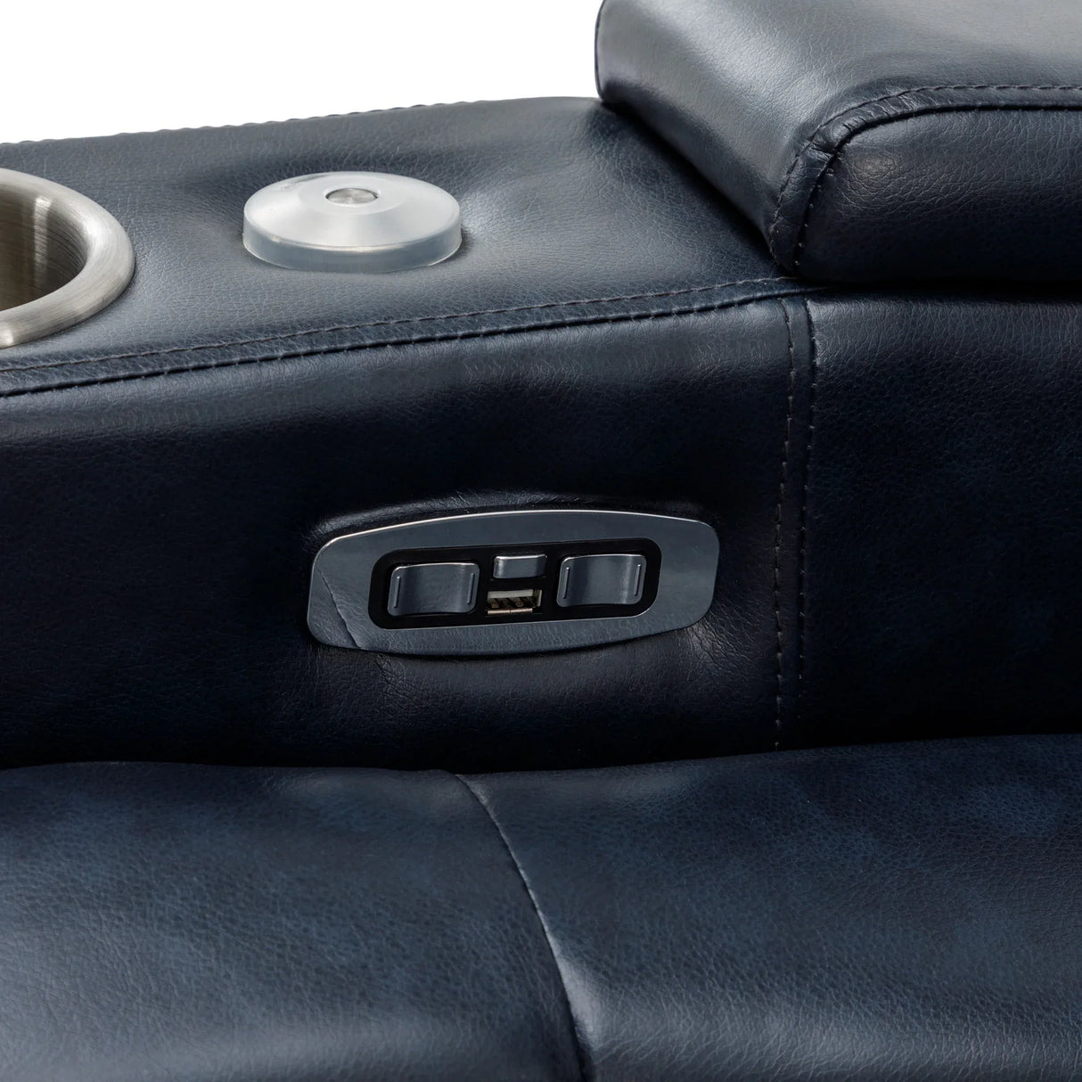 Power Swivel Blue PU Leather Recliner Chair With Tray Table - Omega Lifestyles