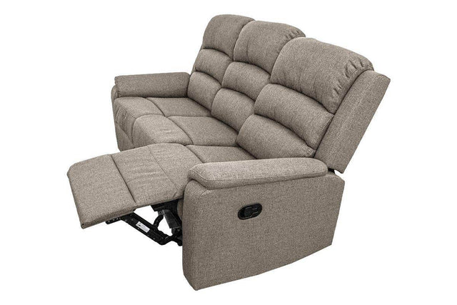 Modern Light Brown Fabric 3-Seat Recliner Sofa - Omega Lifestyles