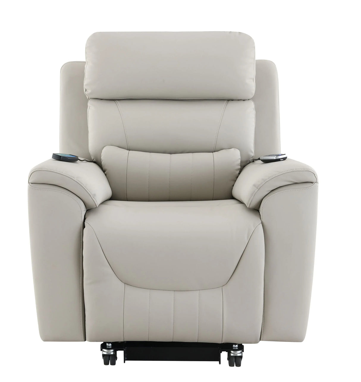 Light Gray Faux Leather Power Lift Heating Massage Chair - Omega Lifestyles