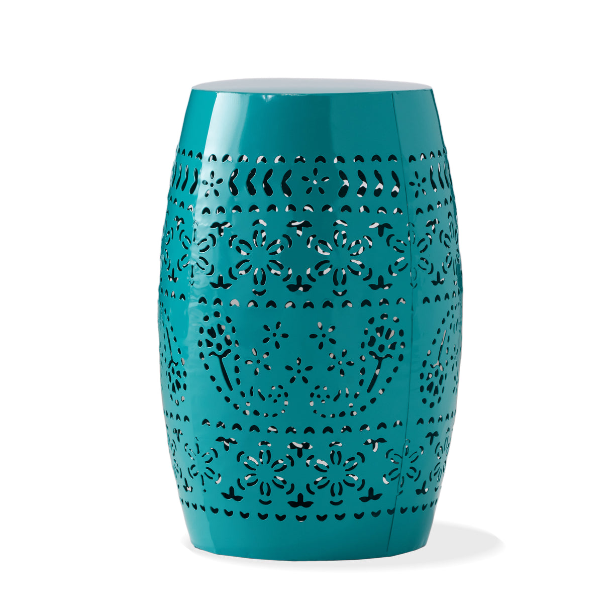 Teal Powder-Coated Iron Lace Cut Outdoor Side Table