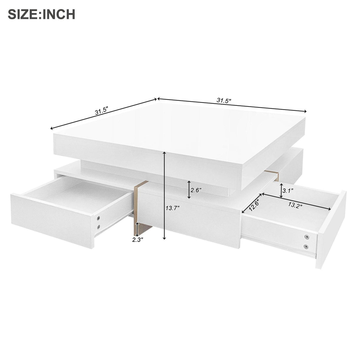 Modern High Gloss White Coffee Table With Drawers - Sleep Galleria
