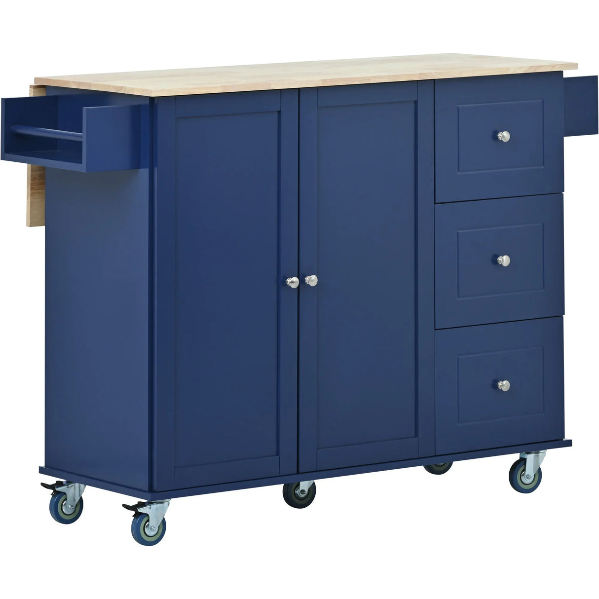 Rolling Mobile Kitchen Island With Solid Wood Top And Storage - Omega Lifestyles