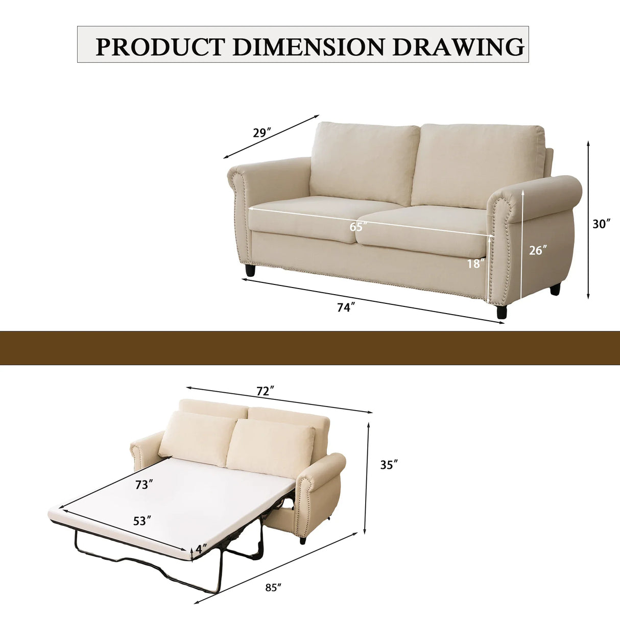 Modern Linen 2-in-1 Sleeper Sofa Bed With Memory Foam Mattress - Omega Lifestyles